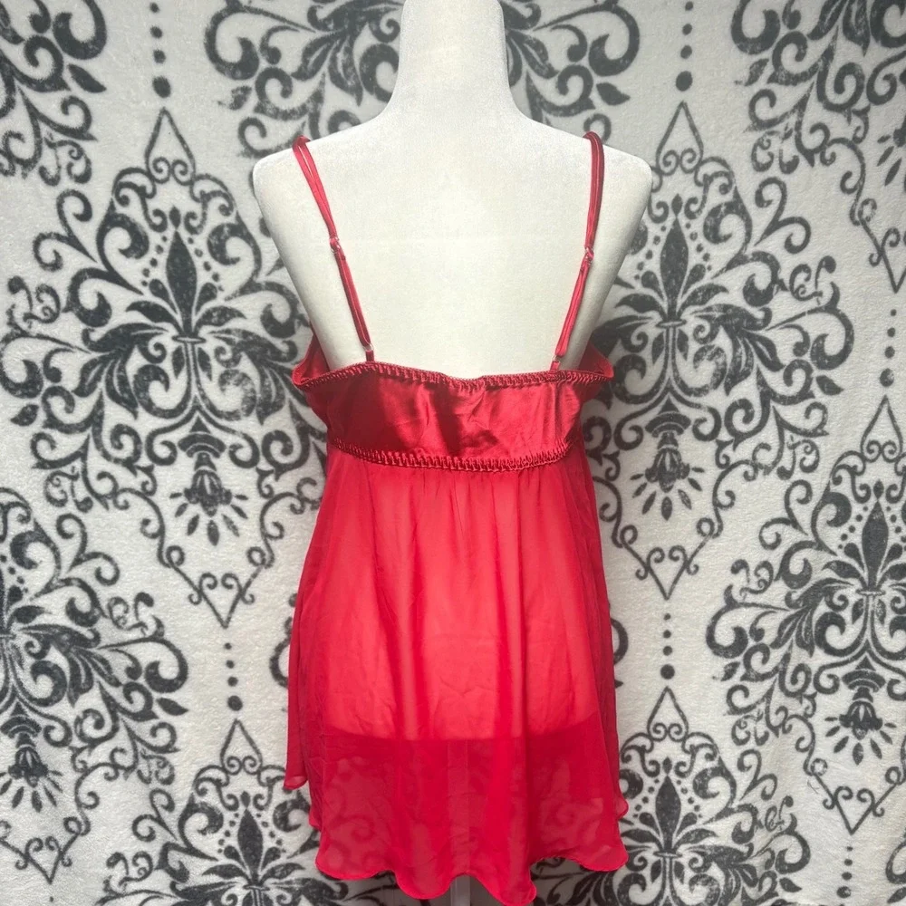 Cinema Etoile Seductive Wear Red Embroidered Lace Babydoll Chemise Large RN79862